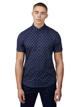 Ben Sherman Stipple Geo Print Short Sleeve Shirt For Mens (0075906) in Dark Navy, 2XL-5XL
