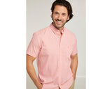 Double Two Men's Pure Cotton Short Sleeve Stripe Shirt in Pink/White 2XL to 5XL