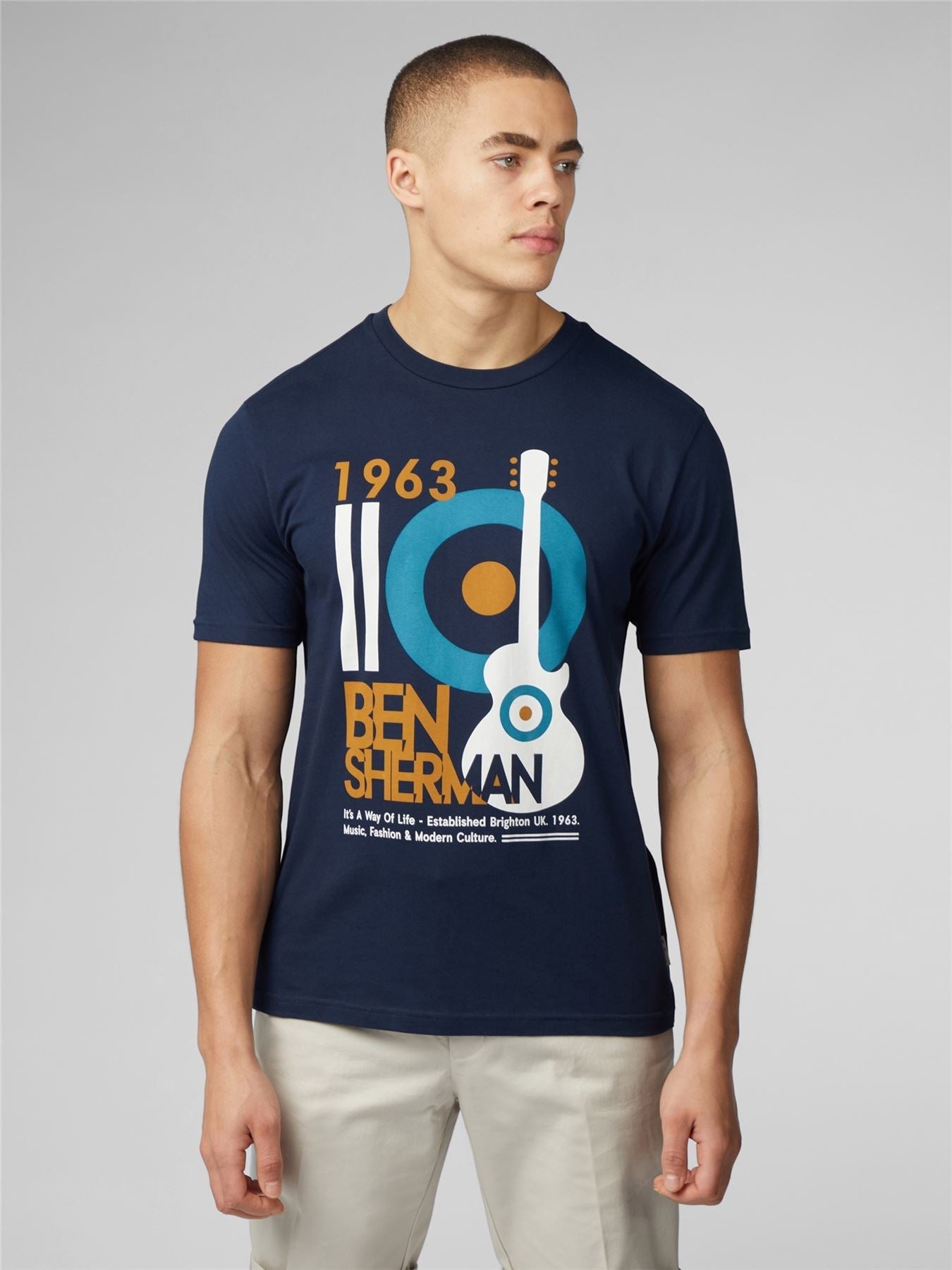 Ben Sherman Guitar Poster Short Sleeve T-Shirt for Mens (0076130) in Dark Navy, 2XL-5XL
