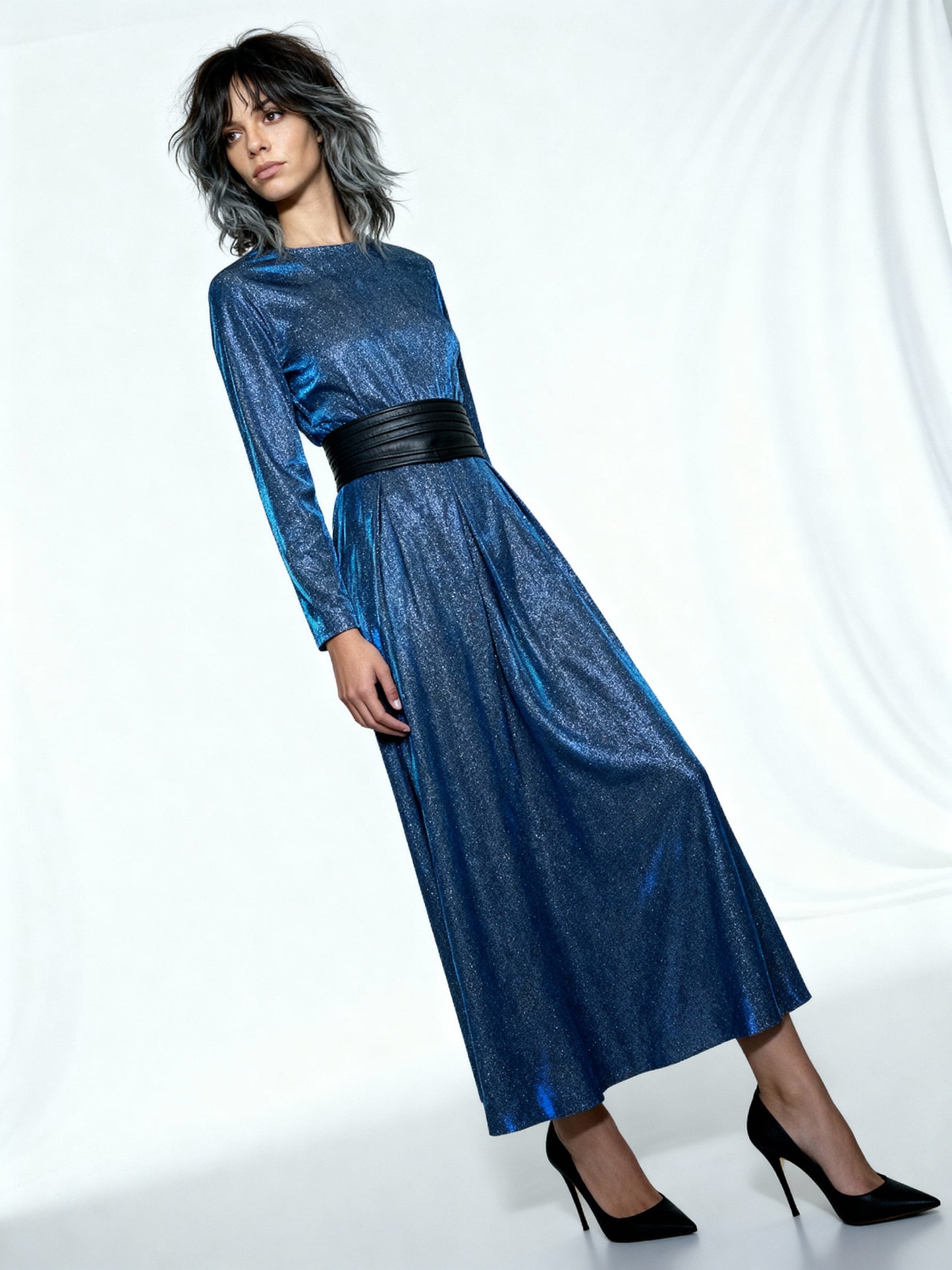 Incredible Original Vintage Blue Metallic Maxi Dress UK 10 - 14