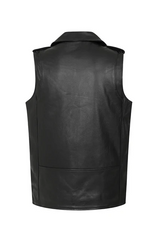 Men's Leather Biker Vest with Zipper, Belted Waist | Black