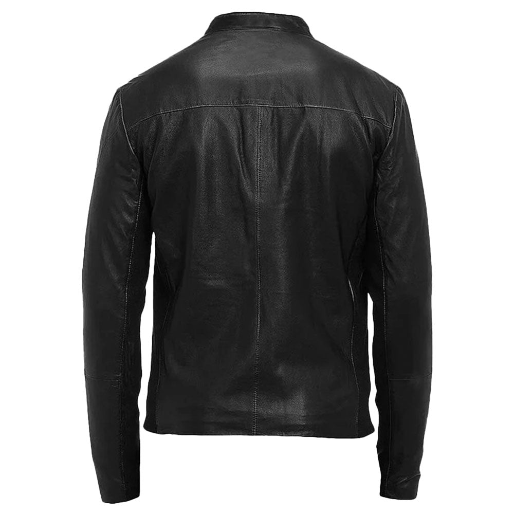 Men's Leather Biker Jacket,YKK Zipper Closure | Black
