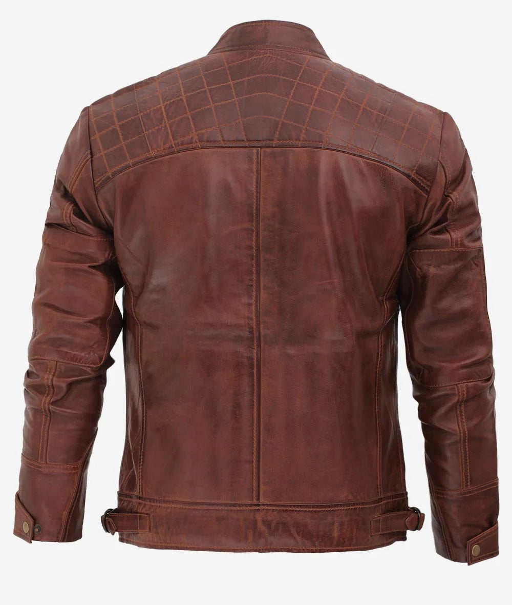 Men's Distressed Biker Leather Jacket | Brown