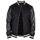 Men's Harrington Bomber Leather Varsity Style Jacket | Black