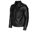 Men's Motorcycle Trucker Style Leather Jacket | Black