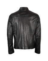 Men's Band Snap Tab Collar Biker Leather Jacket | Black