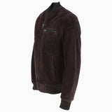 Men's Suede Bomber Jacket  Leather, Full Zip Front with Chest Pocket | Brown