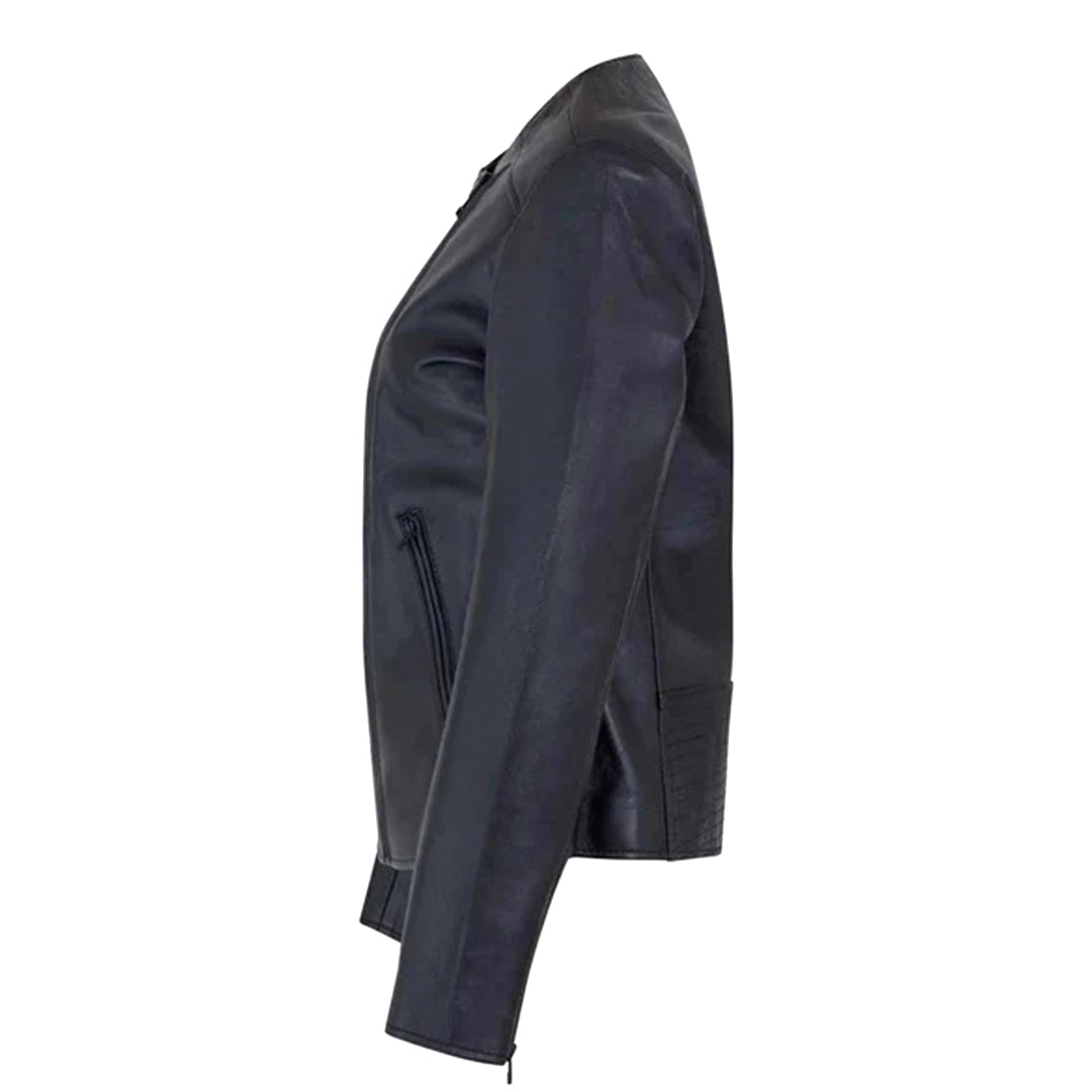 Women's Motorcycle Jacket Zip Front with Lapel Collar | Black