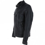 Men's Motorcycle Leather Jacket, Multiple Zippered Pockets | Black