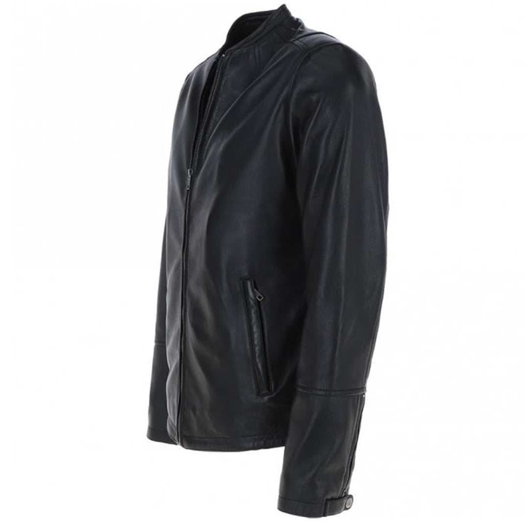 Men's Café Racer Style Leather Jacket | Black
