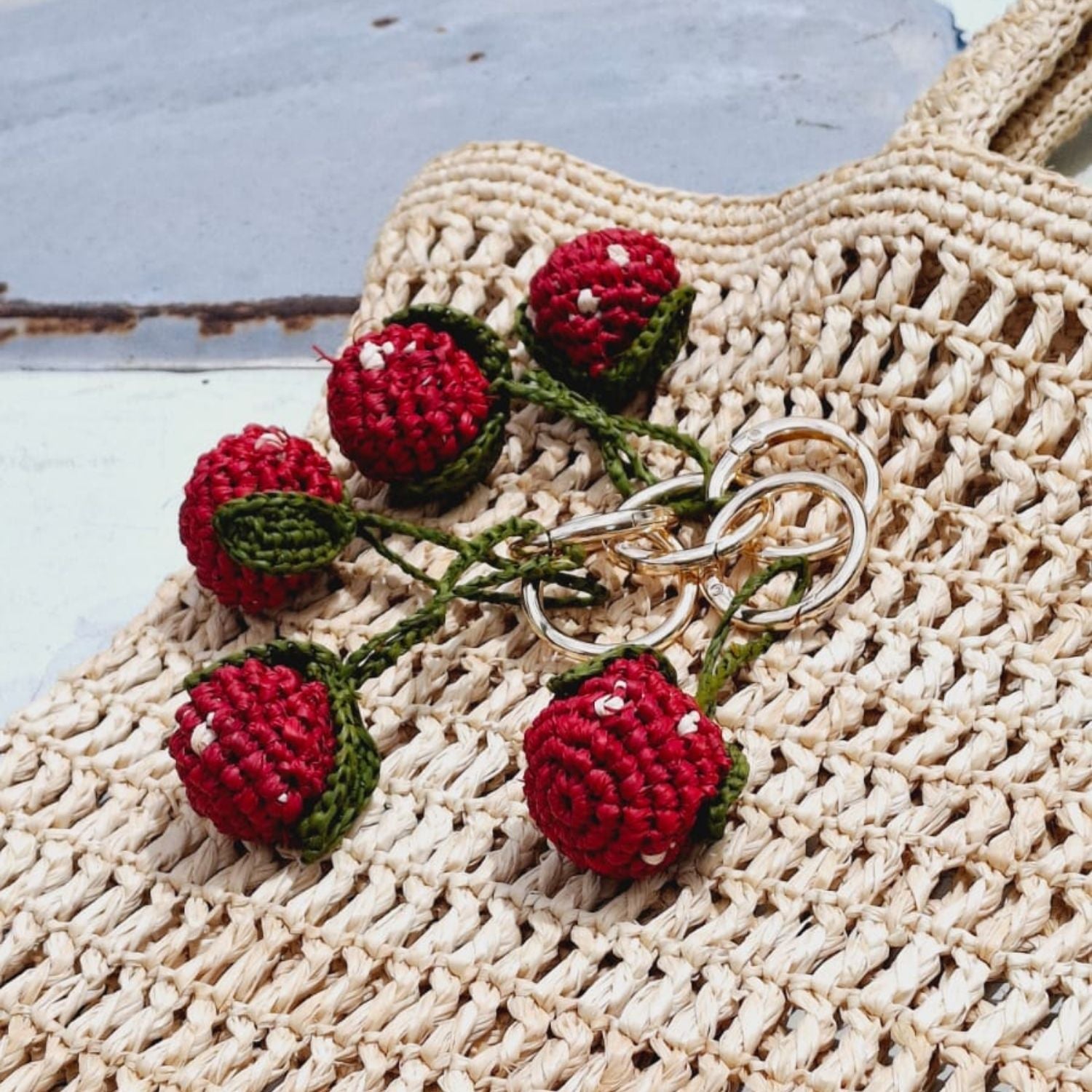 Strawberry- Raffia Keyring