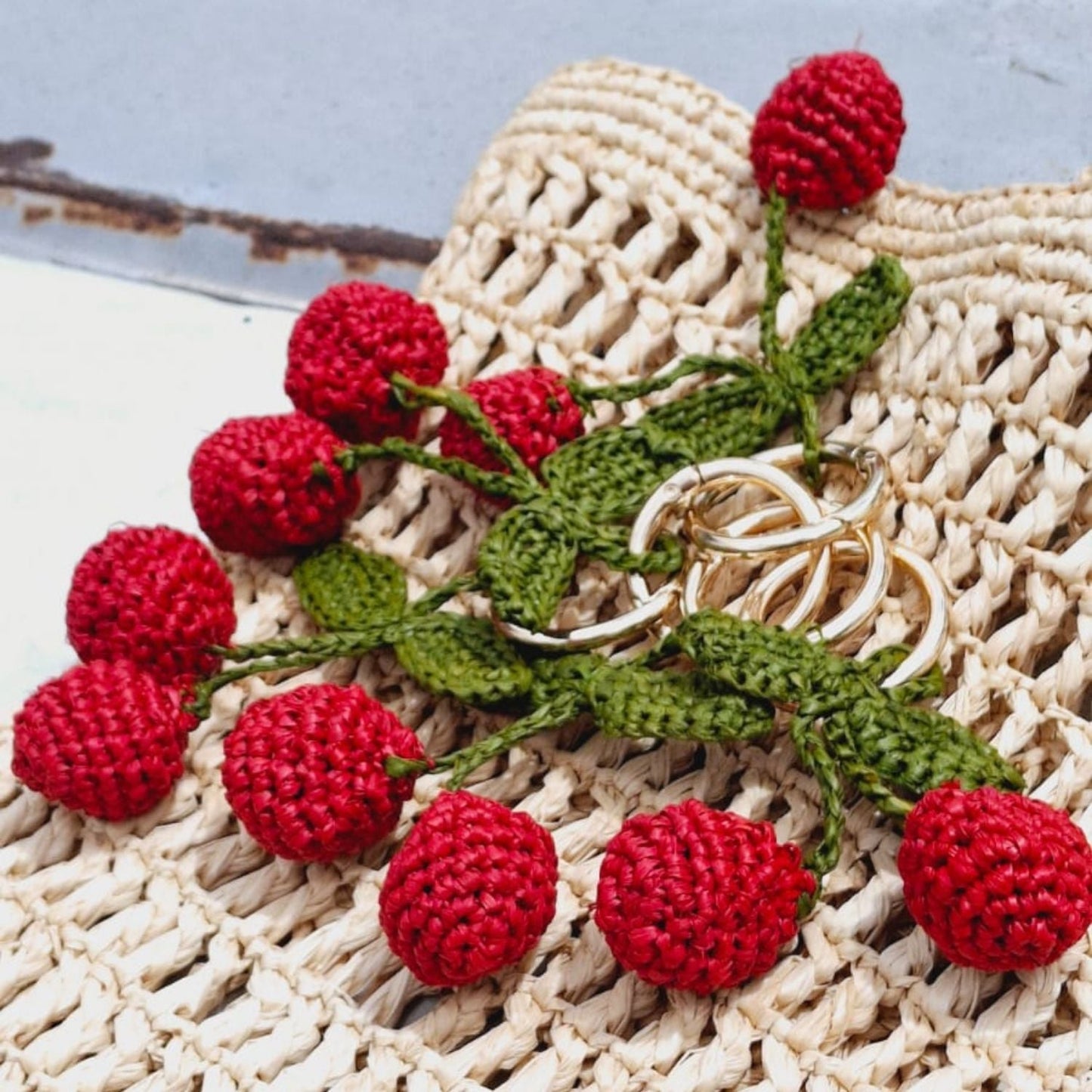 Cherry- Raffia Keyring