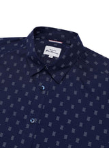 Ben Sherman Stipple Geo Print Short Sleeve Shirt For Mens (0075906) in Dark Navy, 2XL-5XL