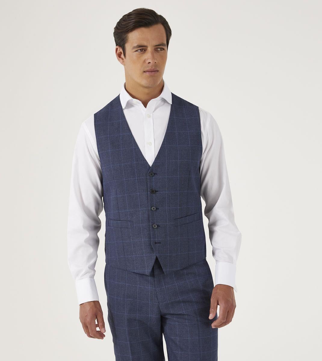 Skopes Men's Anello Check Pattern Waist Coat in Blue 34 to 62 Regular