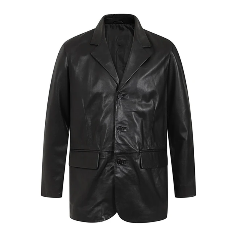 Men's Genuine Leather Blazer Coat | Black