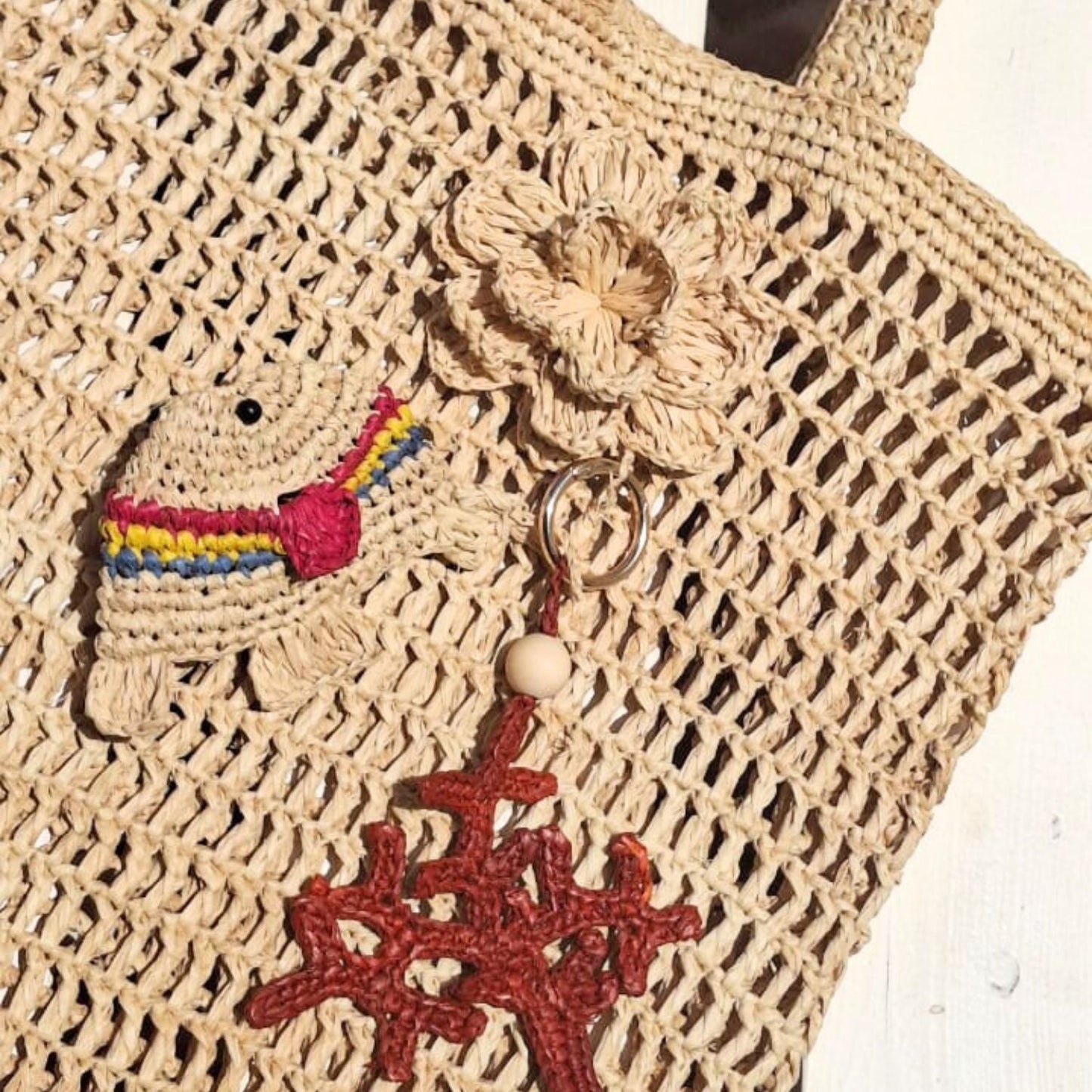 Raffia Coral Keyring