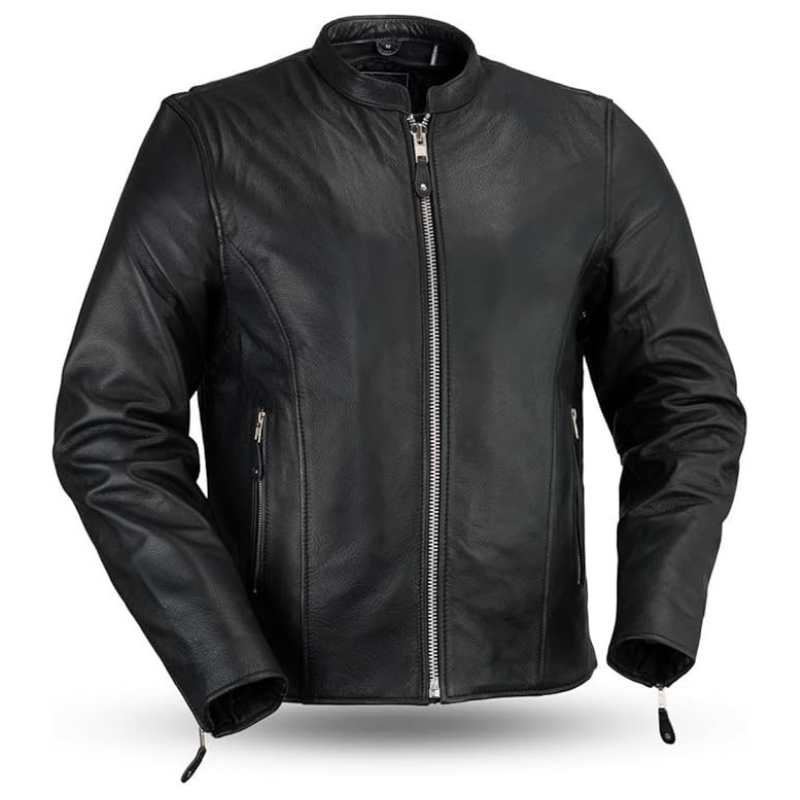 Men's Leather Biker Jacket with Zipper Closure | Black