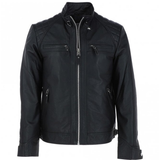 Men's Motorcycle Leather Jacket, Multiple Zippered Pockets | Black