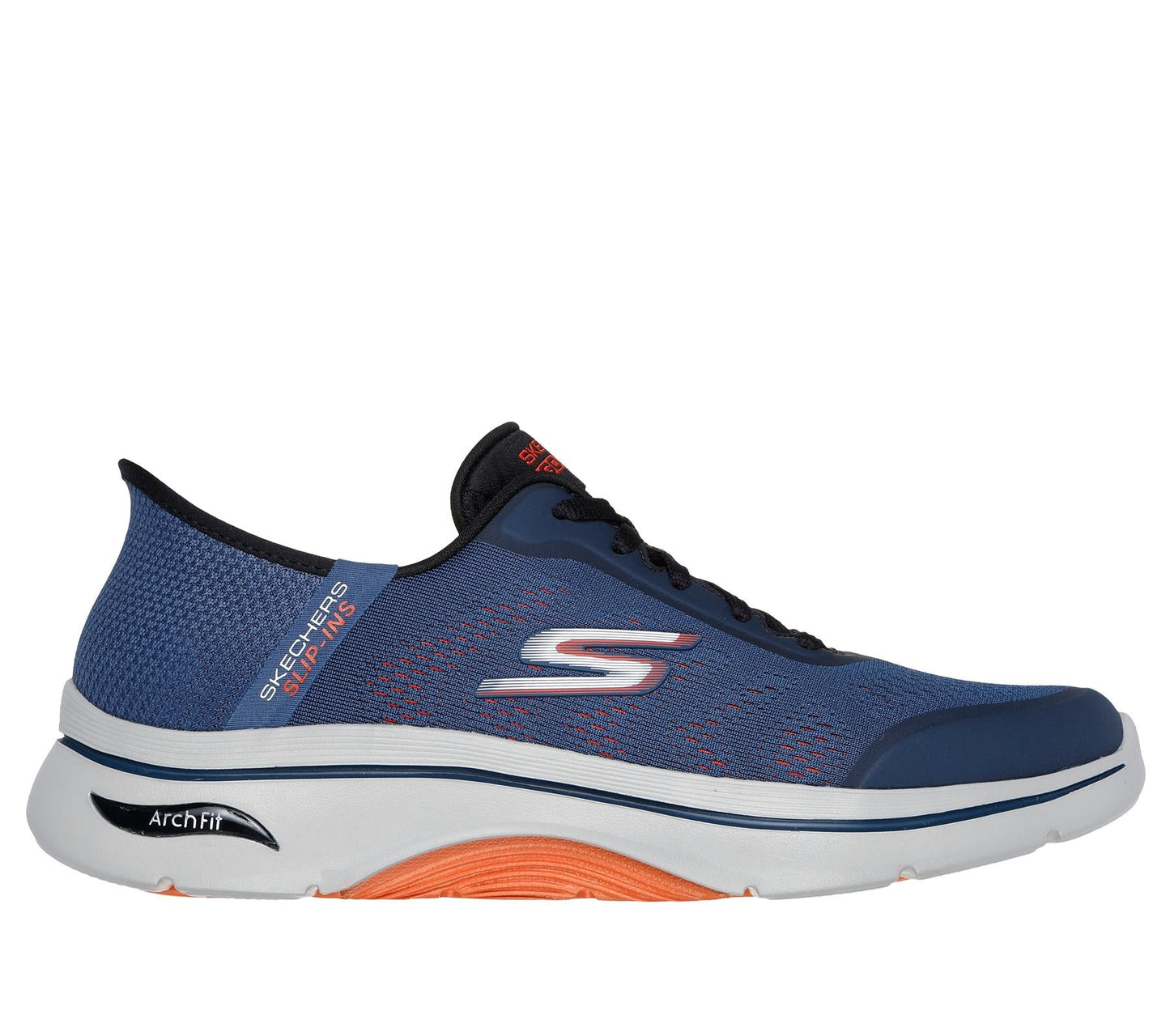 Skechers Lace Up Shoe For Men Slip Ins Go Walk Arch Fit 2.0 Simplicity 2.5 in Navy/Orange, 6-15
