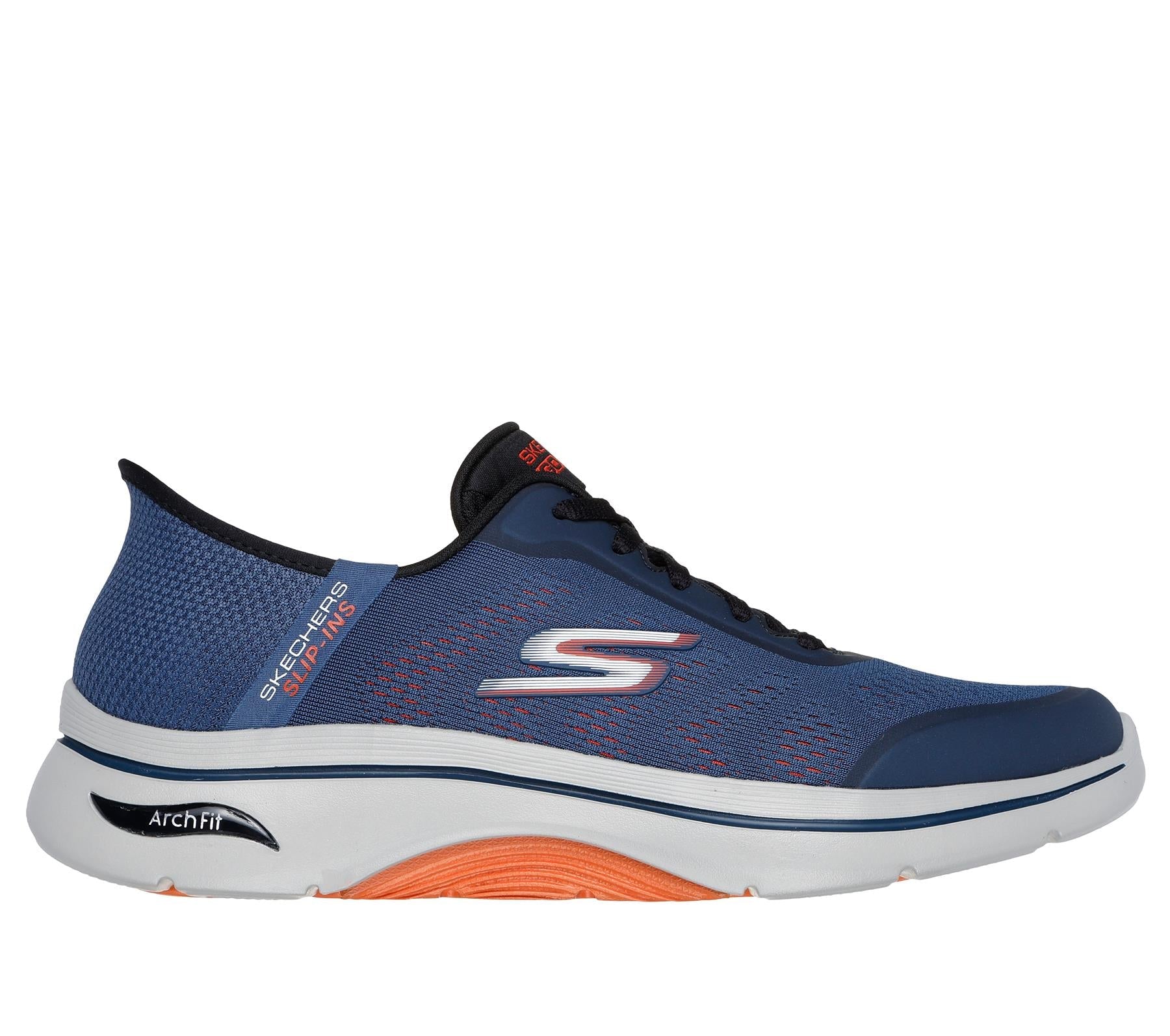 Skechers Lace Up Shoe For Men Slip Ins Go Walk Arch Fit 2.0 Simplicity 2.5 in Navy/Orange, 6-15