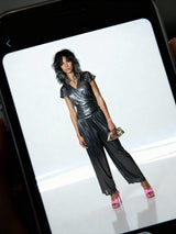 Stunning Vintage 1980's Ungaro 2 Piece Silver Matching Top & Trousers UK 8 - 10
