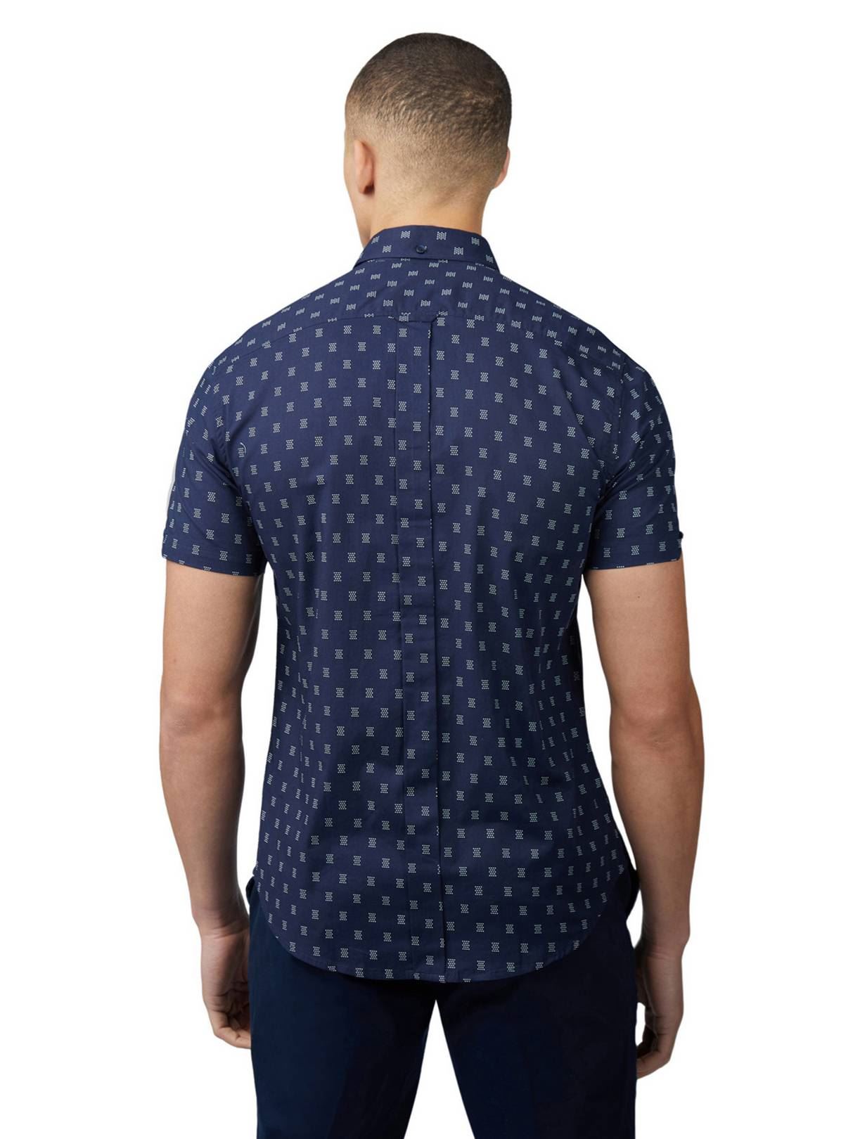 Ben Sherman Stipple Geo Print Short Sleeve Shirt For Mens (0075906) in Dark Navy, 2XL-5XL