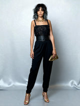 Original 1980's Vintage Jumpsuit In Black With Lace Detailing UK 12 - 14