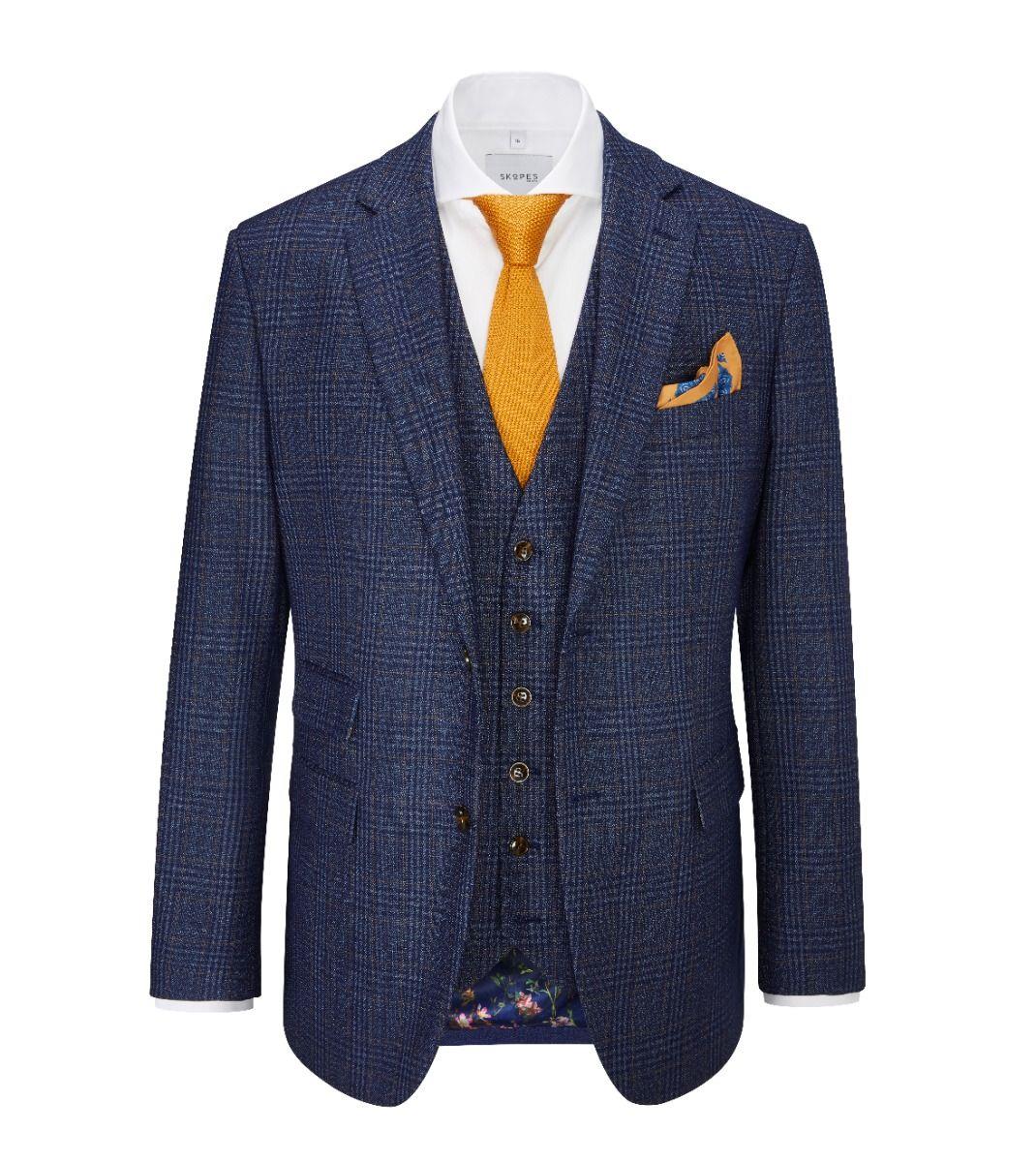 Skopes Men's Plus Size Sports Jacket Tal Woolf Check In Navy (MM30029) Size 54" To 62"