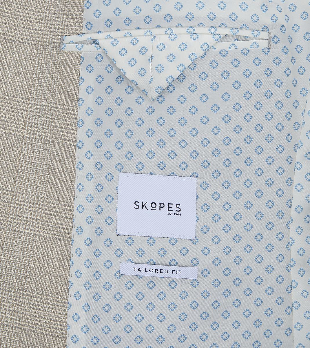 Skopes Tailored Fit Charlie Suit Jacket For Men in Stone Beige Check, 36S-62L