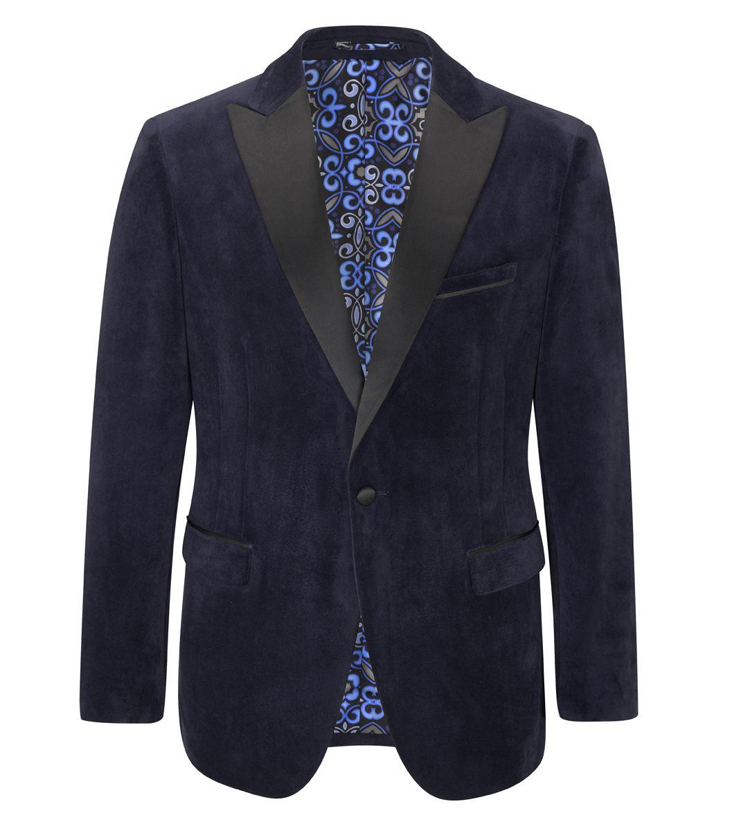 Skopes Men's Tailored Fit Jive Velvet Sports Jacket Blazer in Navy in 54 to 62 Regular to Long