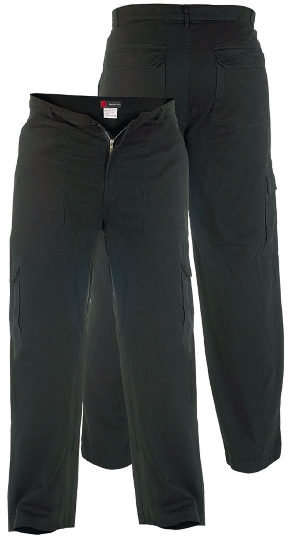 Duke London Mens Big Size Relaxed Fit Pure Cotton Cargo/Combat Trousers in Black