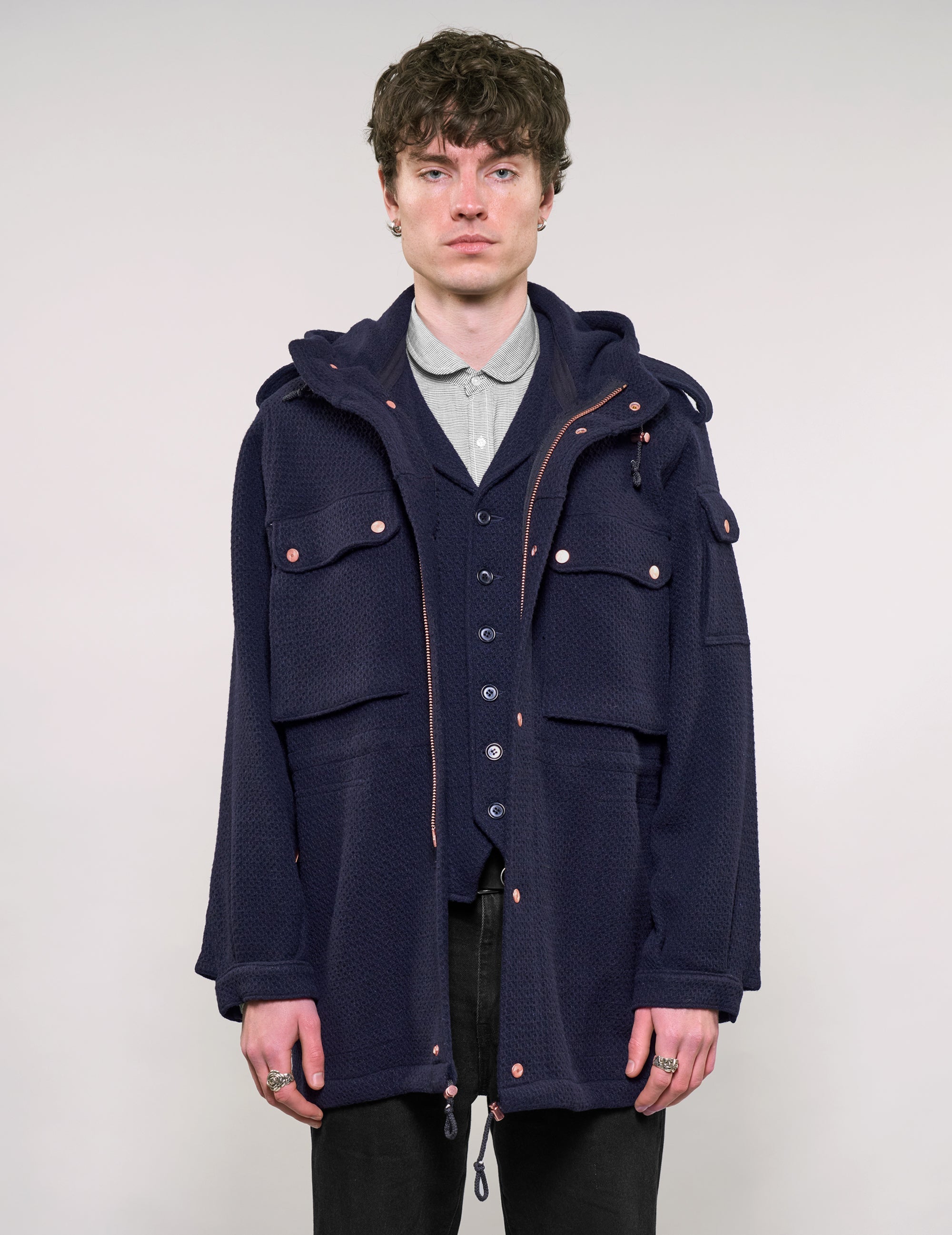 IMMORTAL Hooded Parka - Navy Waffle Texture