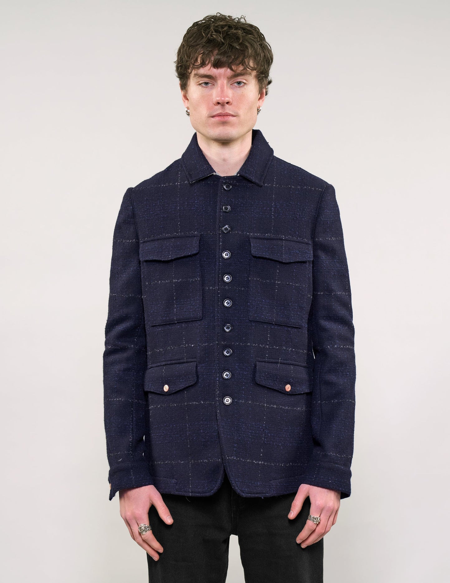 IMMORTAL Monaco Car Coat - Bouclé Windowpane Navy Check