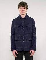 IMMORTAL Monaco Car Coat - Bouclé Windowpane Navy Check