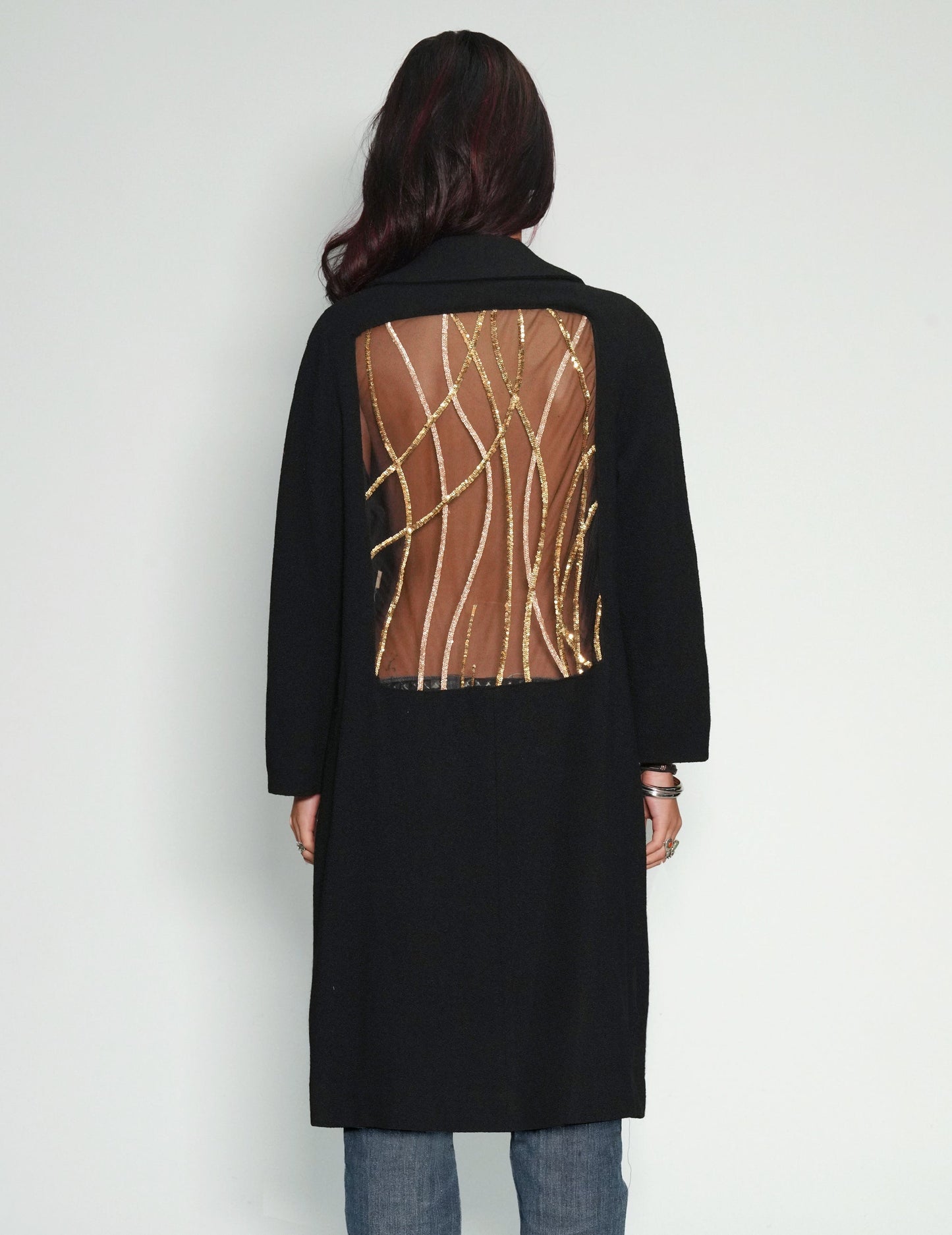 Party Back Coat - Gold Sequin - Black