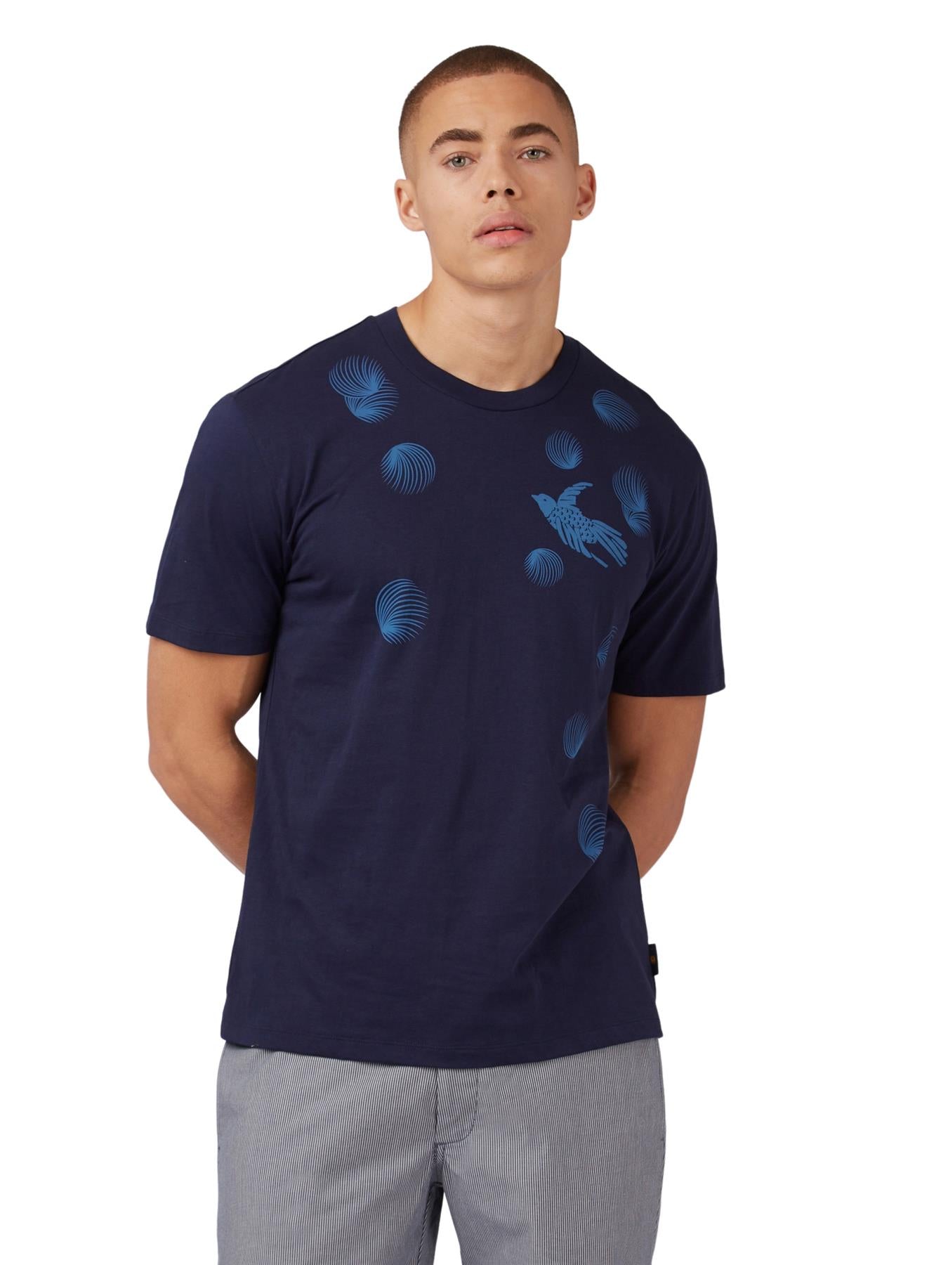 Ben Sherman (0071394IL) Men's Geo Bird Print T-Shirt in Marine 2XL to 5XL