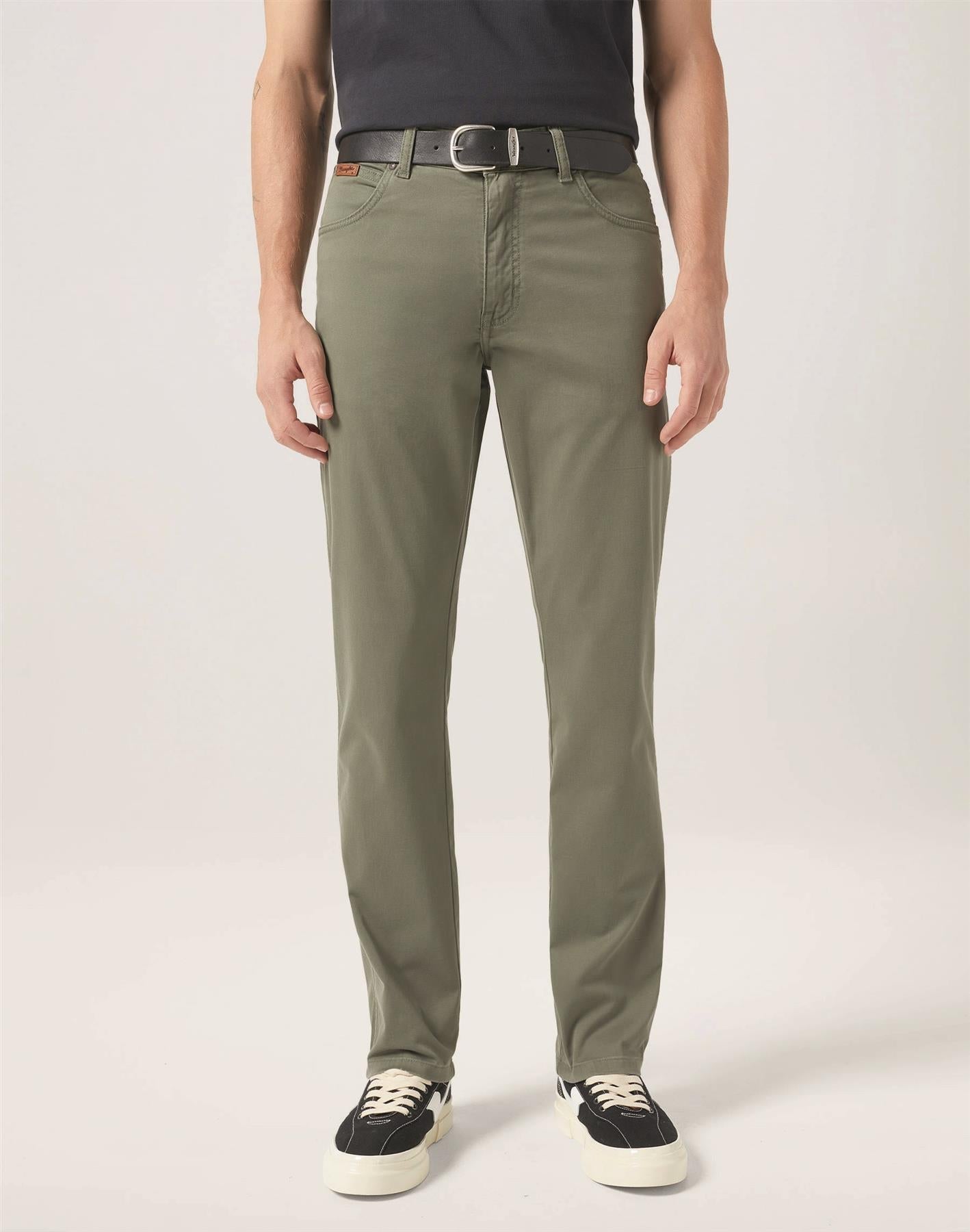 Wrangler Texas 822 Authentic Slim Chino Trouser In Dusty Olive And Plaza Taupe Waist 38 -44