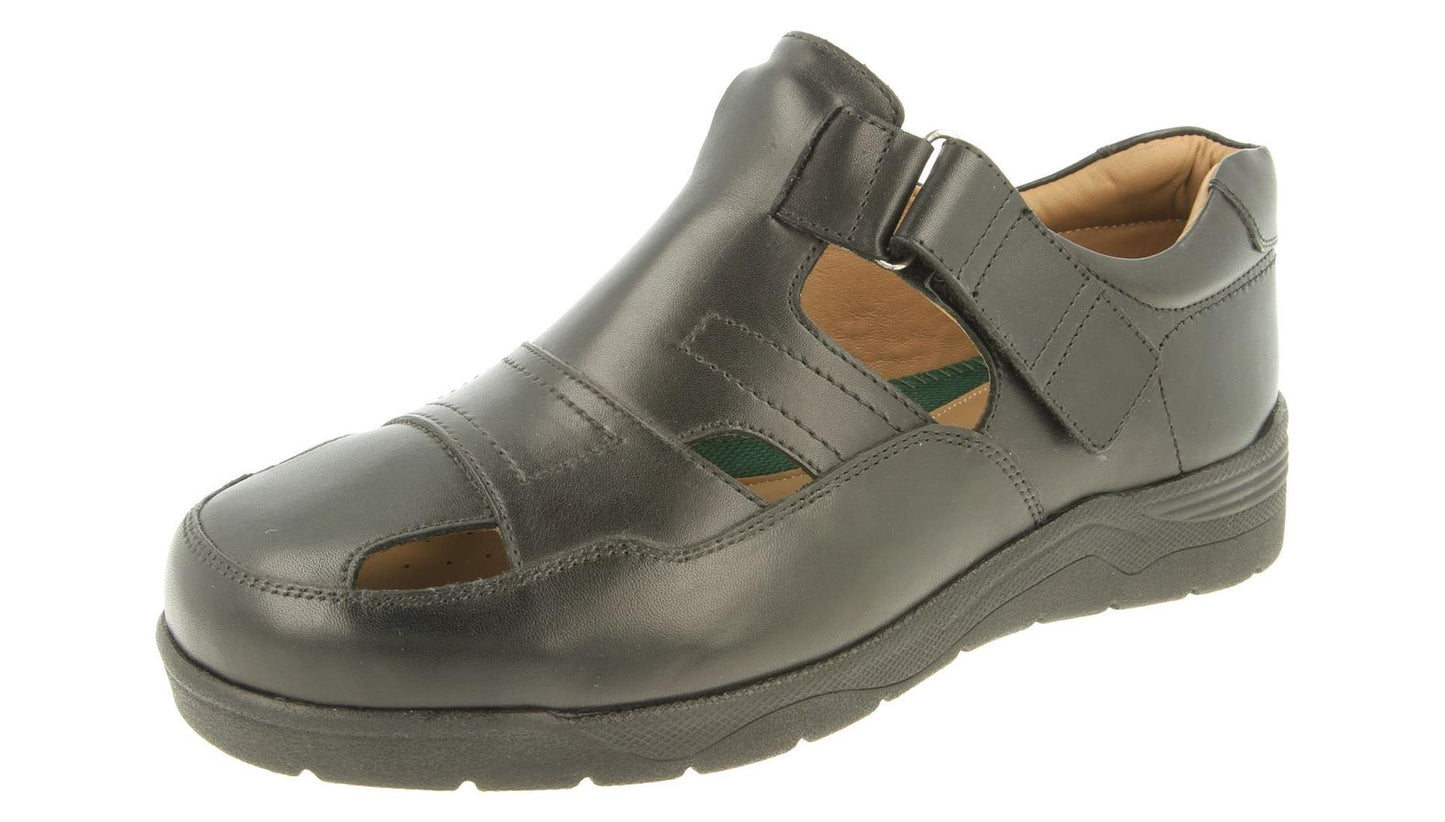 DB Shoes (89223A) Men's BARNEY Classic Touch Fastening Strap Sandal 2V Fit in Black 9 to 16