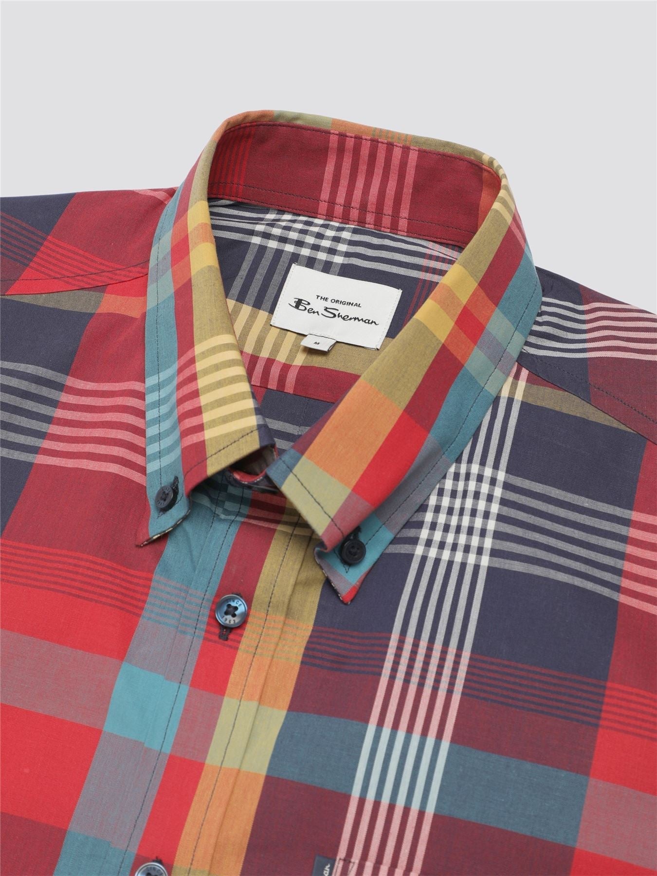 Ben Sherman Signature Large Madras Check Short Sleeve Shirt for Mens (0075938) in Scarlet, 2XL-5XL