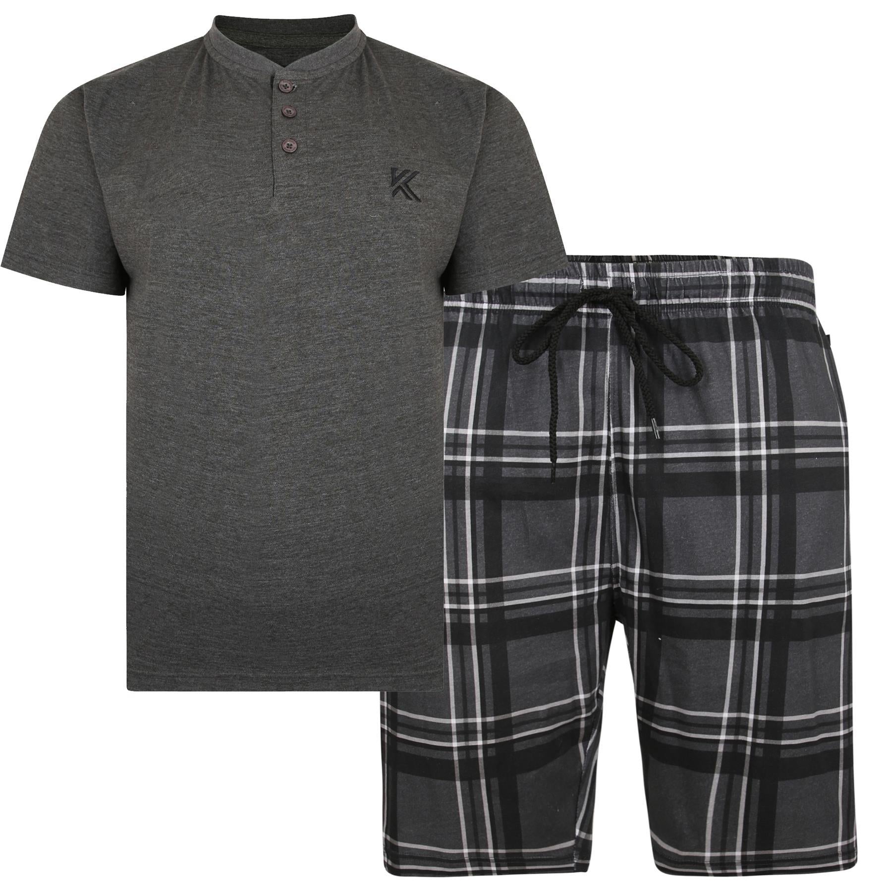 Kam (KBS881) Kbs Grandad Tee With Check Shorts Lounge Set in 2XL-8XL