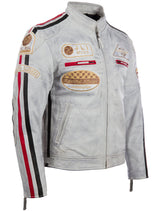 CXUS Men's Racing Biker Jacket - Dirty White