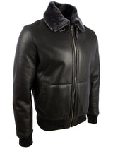 7DIA Men's Shearling Bomber Jacket - Black/Snowtop Fur