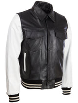 Z2TB Men's Trucker Cow Leather Jacket - Black/White