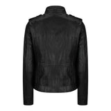 Women's Leather Motorcycle Jacket Multiple Zip Pockets Stand Collar | Black