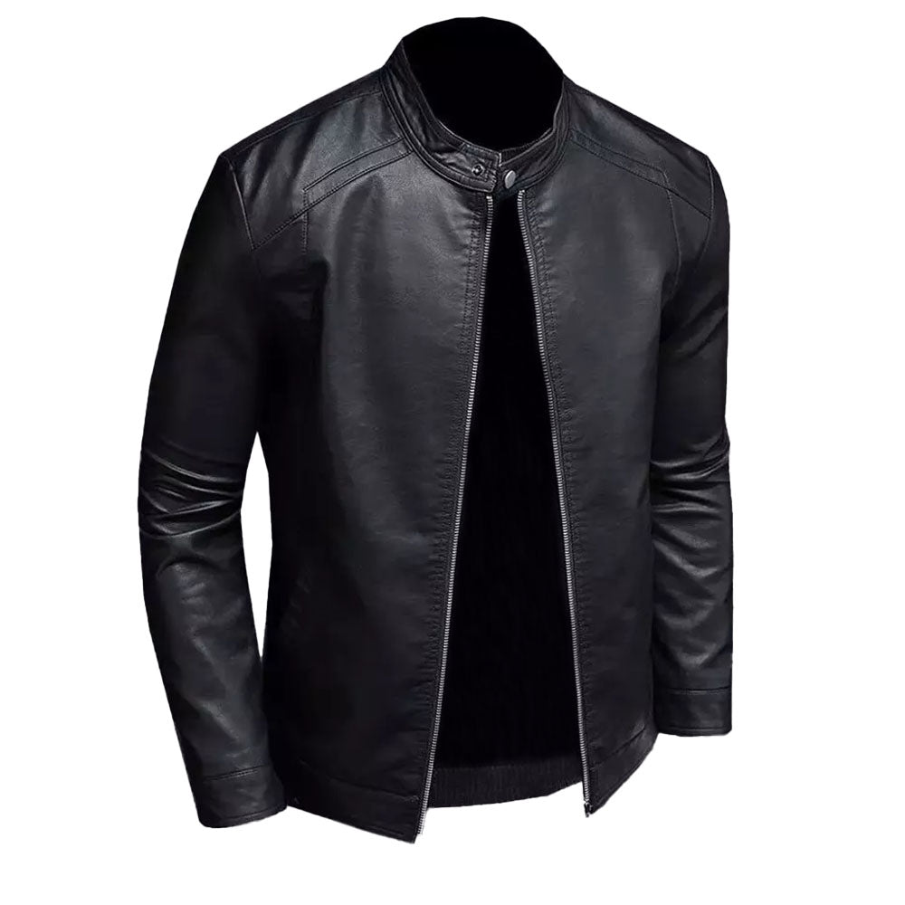 Men's Cafe Racer Leather Jacket | Black