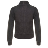 Women's Suede Bomber Leather Jacket, Zip Front, Ribbed Cuffs and Hem | Black