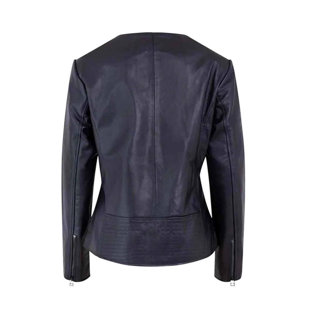 Women's Motorcycle Jacket Zip Front with Lapel Collar | Black