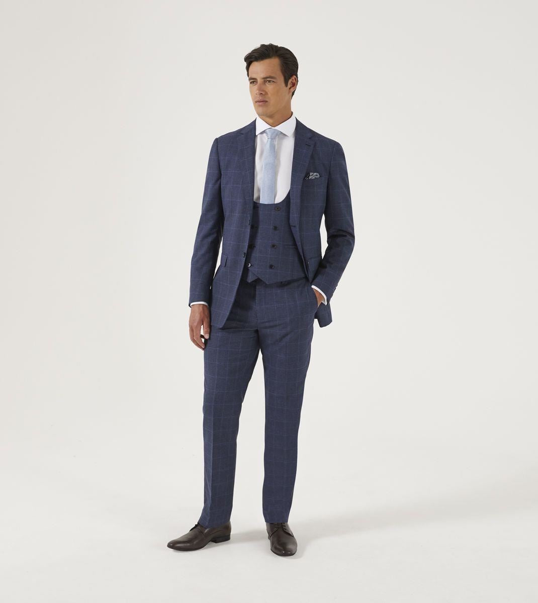 Skopes Men's Anello Check Tapered Fit Suit Trouser in Blue Waist 30 to 38