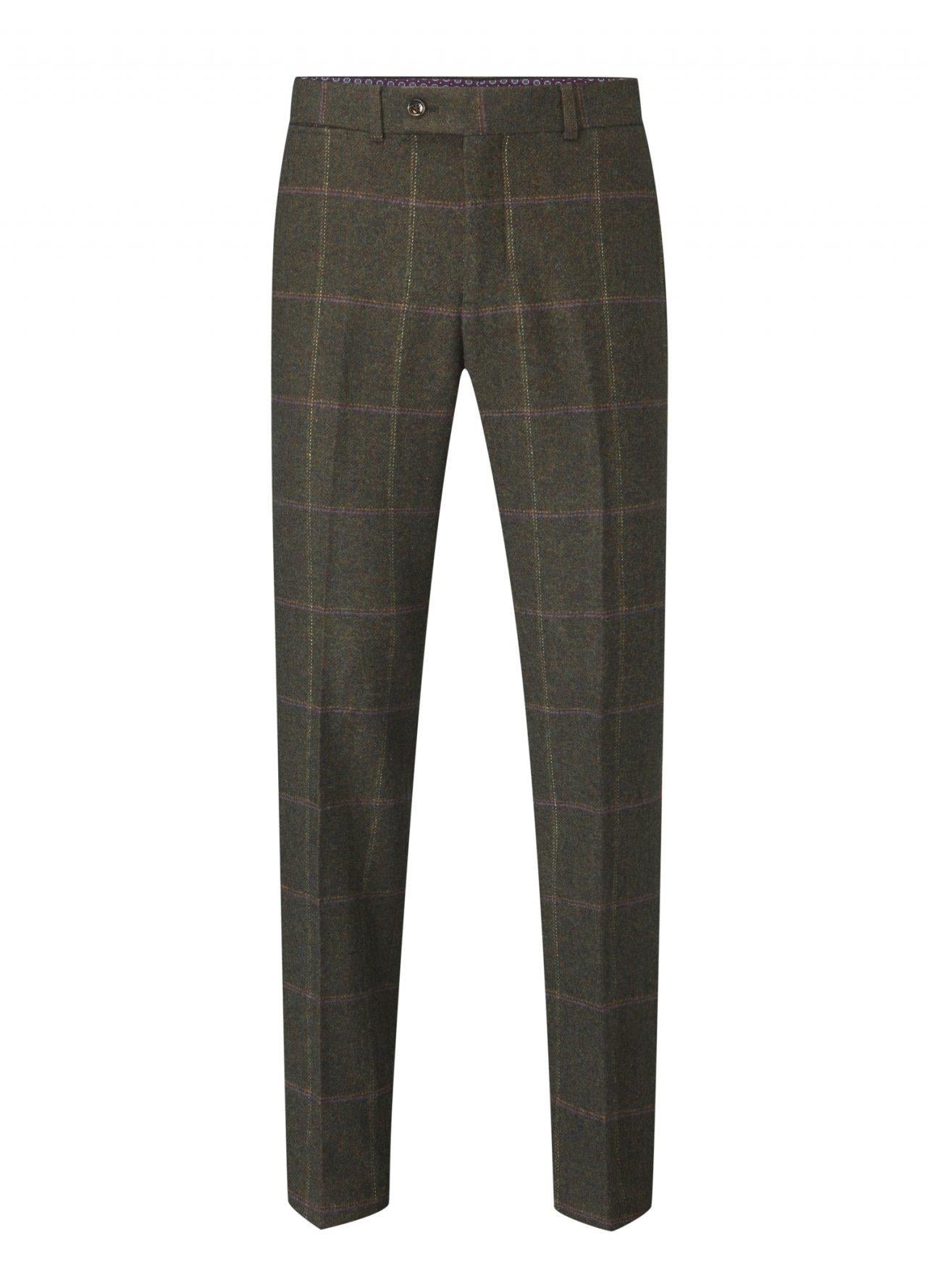 SKOPES Men's Wool Blend Suit Trousers in Olive Check Size 40 - 60