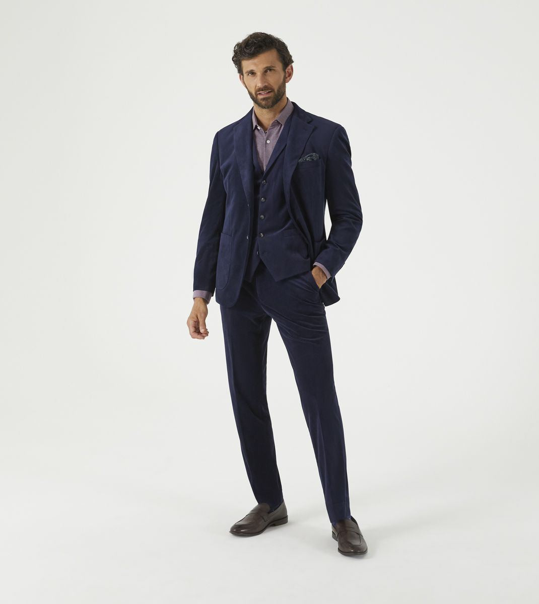 Skopes Atkinson Suit Tailored Fit Trousers For Men in Navy Blue Corduroy, 30W to 58W